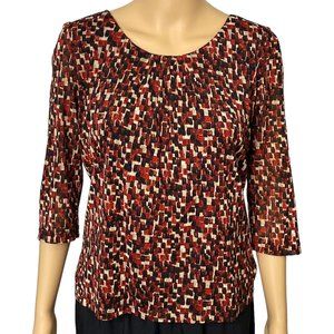 Vintage Laura Ashley Women's M Red Black Block Shapes 3/4 Sleeve Blouse‎ Shirt